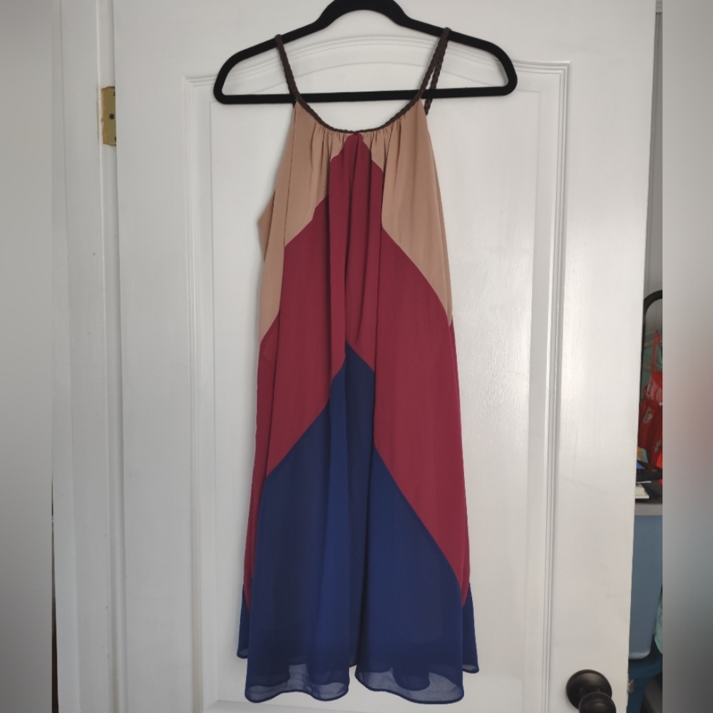 Double Zero Dark Chof Halter Sleeveless Chiffon Dress Flowy Beachy Lined - Picture 7 of 10